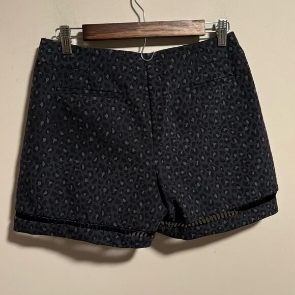 Rebecca Taylor Black Leopard Printed Shorts Eyelet Trim- Size 2 - Picture 3 of 8